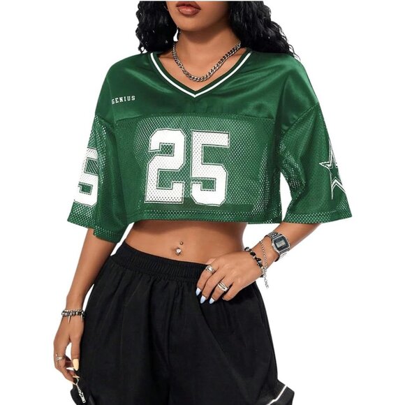 Tops - Women’s Y2K Cropped Jersey Top Short Sleeve Streetwear Activewear